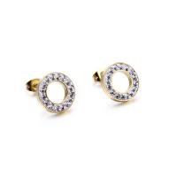 Stainless Steel Cubic Zirconia Stud Earring, 304 Stainless Steel, Round, Vacuum Ion Plating, micro pave cubic zirconia & for woman 13mm 