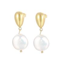 Freshwater Pearl Drop Earring, 304 Stainless Steel, with Freshwater Pearl, Vacuum Ion Plating, fashion jewelry & for woman, white 