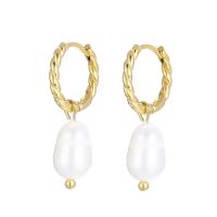 Freshwater Pearl Drop Earring, 304 Stainless Steel, with Freshwater Pearl, Vacuum Ion Plating, fashion jewelry & for woman, white 