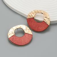 Wood Earring, Zinc Alloy, with Wood, plated, fashion jewelry & for woman, gold 