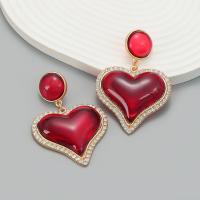 Resin Zinc Alloy Earring, with acrylic rhinestone & Resin, Heart, fashion jewelry & for woman [