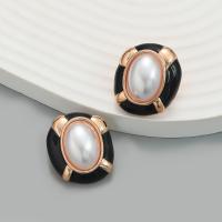 Plastic Pearl Zinc Alloy Earring, with Plastic Pearl & enamel, fashion jewelry & for woman, black 