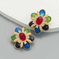Resin Zinc Alloy Earring, with Resin, Flower, fashion jewelry & for woman & with rhinestone [