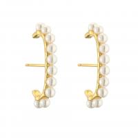 Brass Stud Earring, with Plastic Pearl, plated & for woman [
