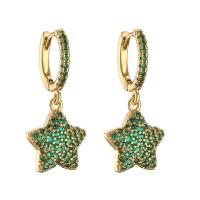 Rhinestone Brass Drop Earring, Star, plated, micro pave rhinestone & for woman 