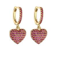 Rhinestone Brass Drop Earring, Heart, plated, micro pave rhinestone & for woman [