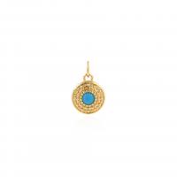 Brass Jewelry Pendants, with turquoise, Round, 18K gold plated, DIY, golden 