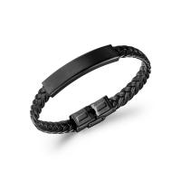PU Leather Cord Bracelets, 304 Stainless Steel, with leather cord, fashion jewelry & for man, black, 210mm 