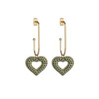 Stainless Steel Drop Earring, 304 Stainless Steel, 14K gold plated & for woman & with rhinestone, 48-49mm 