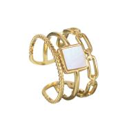 Stainless Steel Finger Ring, 304 Stainless Steel, with White Shell, gold color plated, adjustable & for woman & hollow, US Ring 