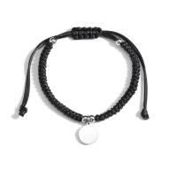 Fashion Create Wax Cord Bracelets, Titanium Steel, with Wax Cord, Flat Round, fashion jewelry & Unisex Approx 5.9-12.2 Inch 