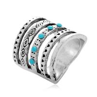 Turquoise Zinc Alloy Finger Ring, with turquoise, silver color plated, fashion jewelry & for woman, two different colored, 18*22mm [