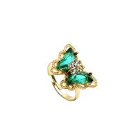Rhinestone Zinc Alloy Finger Ring, gold color plated, fashion jewelry & for woman & with rhinestone, golden, 18mm [