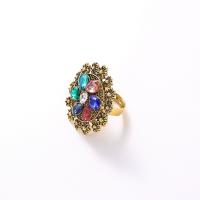 Rhinestone Zinc Alloy Finger Ring, gold color plated, fashion jewelry & for woman & with rhinestone, multi-colored, 18mm [