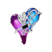 Rhinestone Zinc Alloy Brooch, with Lampwork, Heart, silver color plated, fashion jewelry & Unisex & with rhinestone, mixed colors 