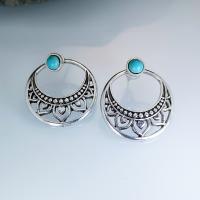 Zinc Alloy Stud Earring, with Synthetic Turquoise, silver color plated, fashion jewelry & for woman & hollow, blue 