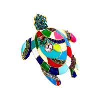 Enamel Brooch, Zinc Alloy, Turtle, gold color plated, fashion jewelry & Unisex & with rhinestone, mixed colors 