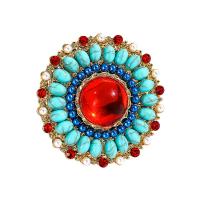 Plastic Pearl Brooch, Zinc Alloy, with Synthetic Turquoise & Glass & Plastic Pearl, Round, gold color plated, vintage & fashion jewelry & Unisex & with rhinestone, mixed colors 