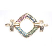 Cubic Zirconia Micro Pave Brass Connector, Rhombus, gold color plated, DIY & micro pave cubic zirconia & 1/1 loop & hollow, multi-colored 