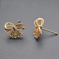 Brass Earring Stud Component, Bowknot, gold color plated, DIY & hollow [