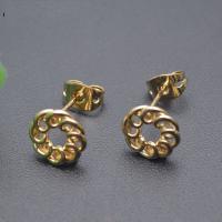 Brass Earring Stud Component, Round, gold color plated, DIY & hollow [