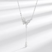 Cubic Zircon Micro Pave Sterling Silver Necklace, 925 Sterling Silver, with 1.97inch extender chain, Butterfly, fashion jewelry & micro pave cubic zirconia & for woman Approx 15.74 Inch [