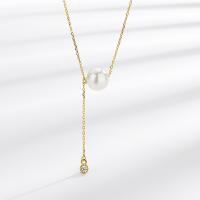 Cubic Zircon Micro Pave Sterling Silver Necklace, 925 Sterling Silver, with Plastic Pearl, with 1.97inch extender chain, plated, fashion jewelry & micro pave cubic zirconia & for woman Approx 15.74 Inch 