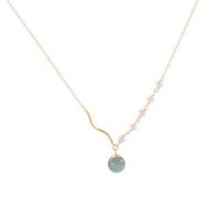 Sterling Silver Jewelry Necklace, 925 Sterling Silver, with Shell Pearl & Hetian Jade, with 1.97inch extender chain, gold color plated, fashion jewelry & for woman Approx 15.74 Inch 
