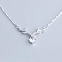 Fashion Sweater Chain Necklace, 925 Sterling Silver, with 1.57inch extender chain, Antlers, fashion jewelry & for woman & with rhinestone Approx 15.74 Inch 