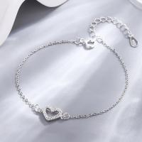 Sterling Silver Bracelets, 925 Sterling Silver, with 1.18inch extender chain, Heart, fashion jewelry & for woman & with rhinestone Approx 5.9 Inch 