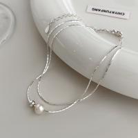 Sterling Silver Pearl Necklace, 925 Sterling Silver, with Freshwater Pearl, fashion jewelry & for woman Approx 18.5 Inch 