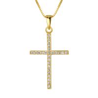 Sterling Silver Jewelry Necklace, 925 Sterling Silver, with 1.97inch extender chain, Cross, plated, fashion jewelry & for woman & with rhinestone Approx 15.74 Inch 