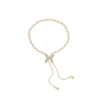 Tobillera de joyería de moda, fundición, con Perlas plásticas, Mariposa, Ajustable & para mujer, dorado, diámetro interior:aproximado 65mm, Vendido por UD