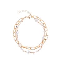 Fashion Jewelry Anklet, Iron, with Plastic Pearl, Double Layer & for woman, golden, Inner Approx 70mm 