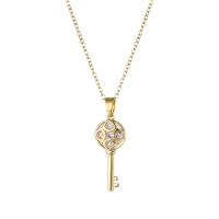 Cubic Zirconia Stainless Steel Necklace, 304 Stainless Steel, with 1.97inch extender chain, Key, Vacuum Plating, fashion jewelry & micro pave cubic zirconia & for woman, golden Approx 15.75 Inch 
