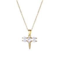 Cubic Zirconia Stainless Steel Necklace, 304 Stainless Steel, with 1.97inch extender chain, Dragonfly, Vacuum Plating, fashion jewelry & micro pave cubic zirconia & for woman, golden Approx 15.75 Inch 