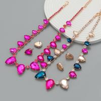 Rhinestone Zinc Alloy Jewelry Set, Stud Earring & necklace, with Glass Rhinestone, with 5.74inch extender chain, 2 pieces & fashion jewelry & for woman Approx 17.24 Inch 
