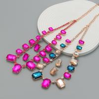 Rhinestone Zinc Alloy Jewelry Set, Stud Earring & necklace, with Glass Rhinestone, with 6.1inch extender chain, 2 pieces & fashion jewelry & for woman Approx 17.12 Inch 