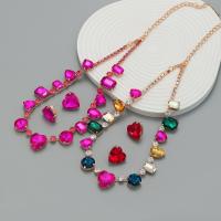 Rhinestone Zinc Alloy Jewelry Set, Stud Earring & necklace, with Glass Rhinestone, with 6.18inch extender chain, 2 pieces & fashion jewelry & for woman Approx 16.22 Inch 