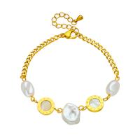 Titanium Steel Bracelet & Bangle, with Plastic Pearl, with 1.57inch extender chain, plated, fashion jewelry & for woman, golden Approx 6.3 Inch 