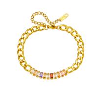 Titanium Steel Bracelet & Bangle, with 1.97inch extender chain, 18K gold plated, fashion jewelry & for woman & with rhinestone Approx 6.3 Inch 
