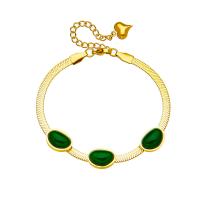 Titanium Steel Bracelet & Bangle, with Emerald, with 1.97inch extender chain, 18K gold plated, fashion jewelry & for woman, golden Approx 6.3 Inch 