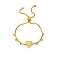 Titanium Steel Bracelet & Bangle, Heart, 18K gold plated, Adjustable & for woman & with rhinestone, golden Approx 8.66 Inch 