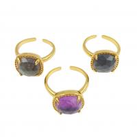 Gemstone Brass Finger Ring, with Natural Stone, gold color plated, Adjustable & for woman 12.54mm, Inner Approx 18mm 