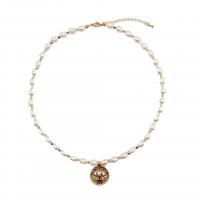 Freshwater Pearl Brass Necklace, with Brass, with 5cm extender chain, gold color plated, fashion jewelry & for woman, 17.79mm Approx 40 cm 