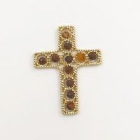 Gemstone Brass Pendants, Natural Stone, with Brass, Cross, gold color plated, DIY 34.51mm [