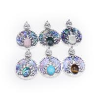 Gemstone Zinc Alloy Pendants, with Gemstone & Abalone Shell, antique silver color plated, DIY 