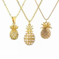 Cubic Zircon Micro Pave Brass Necklace, with Plastic Pearl, with 5cm extender chain, Pineapple, plated, fashion jewelry & micro pave cubic zirconia cm [