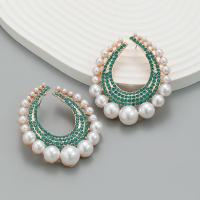 Kunststoff Perle Zink Legierung Ohrring, Zinklegierung, mit Kunststoff Perlen, Modeschmuck & für Frau & mit Strass, keine, 58x51mm, verkauft von Paar[