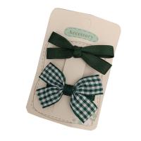 Alligator Hair Clip, Polyester and Cotton, with Iron, Bowknot, 2 pieces & for children, green, 60mm 